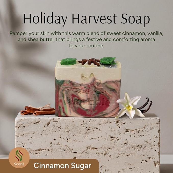 Marbela Cosmetics Holiday Harvest Handmade Soap Bar - Made in USA, Vegan Friendly, Palm Oil Free, Natural Bar Soap - Gentle Face & Body Soap for Daily Skin Care, Moisturizing & Nourishing - 3.5 oz
