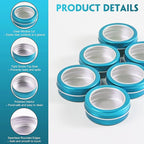 24 Pack 2 Ounce Screw Top Aluminum Tin Jar with Screw Clear Lid and Blank Labels, Refillable 60ml Metal Containers for Lip Balms, Candles, Salves, Spices, Crafts (Lake Blue)