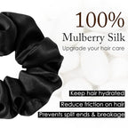 OLESILK 100% Mulberry Silk-Scrunchies for Hair Sleep, Women Grils Silk Hair Ties for Frizz & Breakage Curly Hair, No Damage, Elastics Ponytail Holder, 3 Pack
