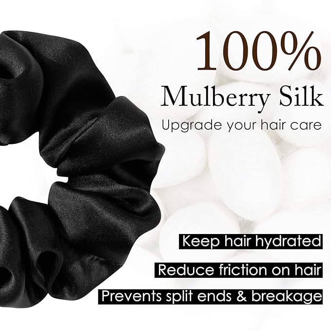 OLESILK 100% Mulberry Silk-Scrunchies for Hair Sleep, Women Grils Silk Hair Ties for Frizz & Breakage Curly Hair, No Damage, Elastics Ponytail Holder, 3 Pack