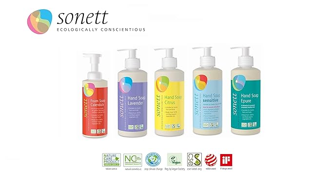 Sonett Organic Hand Soap Sensitive Liquid Body Care Suitable For Hands, Face And Body (1 Count) Certified Organically Grown