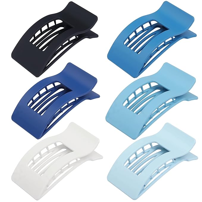 French Flat Hair Clips for Women 6pcs Hair Claw Clips for Thick or Thin Hair Matte Claw Clips for Girls Barrettes Non-Slip Strong Hold Hair Accessories for Women (Blue)