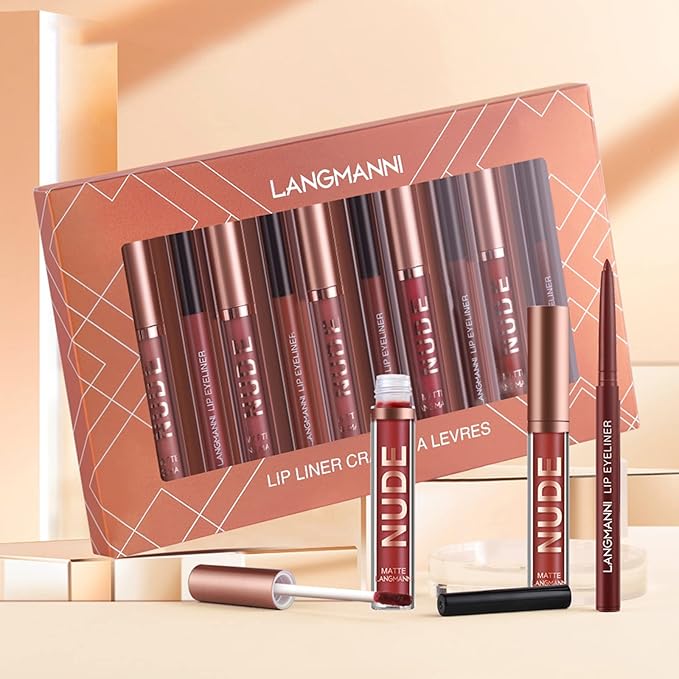 LANGMANNI 6 Matte Lipstick with 6 Lipliners Durable Makeup Set,Long-Lasting Non-Stick Cup Not Fade Waterproof Pigmented Velvet Lipgloss Kit Beauty Cosmetics Makeup Gift for Girls (#B)