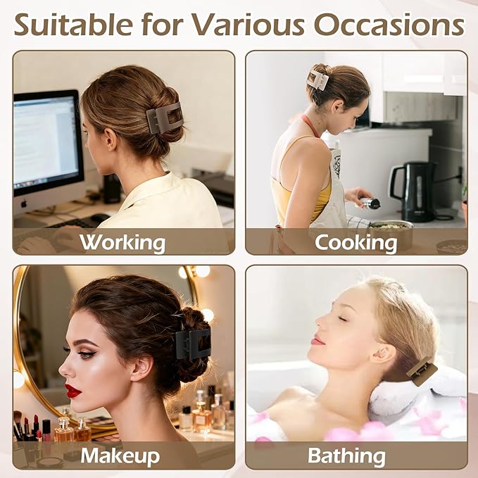 French Flat Hair Clips for Women 6pcs Hair Claw Clips for Thick or Thin Hair Matte Claw Clips for Girls Barrettes Non-Slip Strong Hold Hair Accessories for Women (Brown Grey)