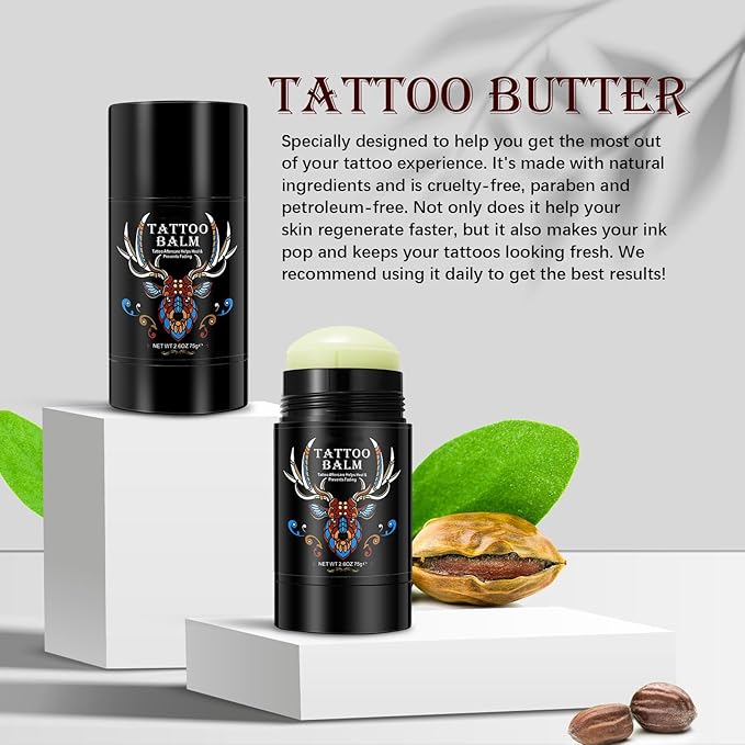 2pack Tattoo Aftercare Butter Balm, 2.6 oz, Old & New Tattoo Moisturizer Healing Brightener for Color Enhance, Natural Tattoo Cream