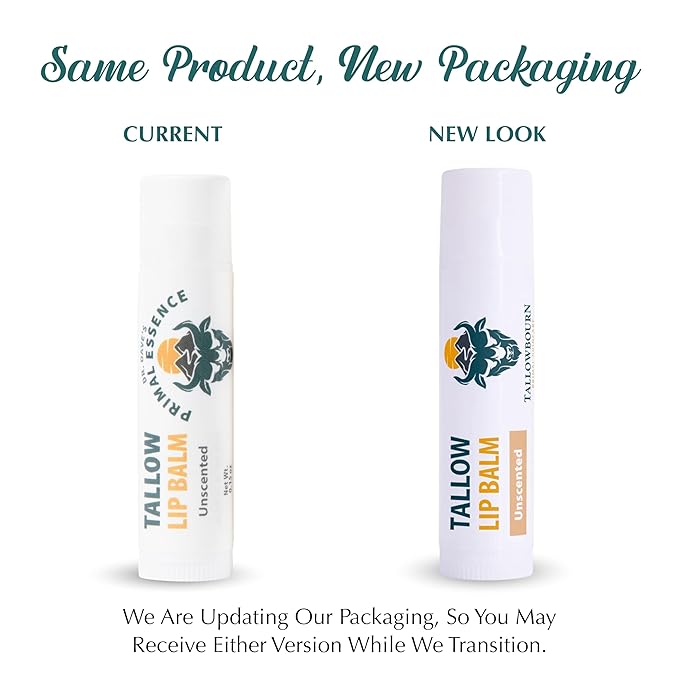 Moisturizing Tallow Lip Balm – Grass-Fed Beef Tallow with Organic Coconut Oil, Beeswax, and Vitamin E – Unscented Lip Balm Set – Travel Essential - 3-Pack