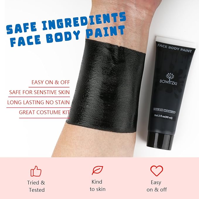 Bowitzki Face and Body Paint 2oz Cream Makeup 60ml Water Based Face Painting Special Effects For Adults Halloween Christmas Party Stage Cosplay (Black)