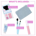 Petite 'n Pretty Sparkle Storm Makeup Gift Set for Kids, Tweens and Teens - Cool Vibes Eye & Cheek Palette, Brushes, 10K Shine Lip Gloss, Sparkly Ever After All Over Glitter in Blue Sherpa Bag