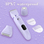3-in-1 Electric Razor IPX7 Waterproof Bikini Trimmer Wet & Dry Use Painless Personal Trimmer Groomer for Ladies Face Body Legs Bikini Public Hairs Electric Lady Shaver with Replaceable Heads