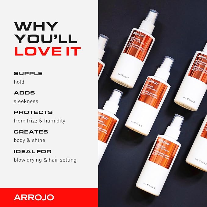 ARROJO Set & Style Hair Spray – Blow Dry Spray To Create Body, Shine, Hold – Hair Shine Spray For Blow-Drying -Hair Setting – Anti Frizz Hair Products To Fight Humidity (6 Oz)