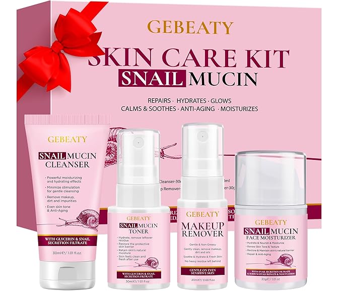 Skincare Set,4 Pcs Skin Care Beauty Gift Set for Women Teen Grils,Moisturing Repairing Soothing Anti-Aging Snail Mucin Facial Skin Care Routine Kit for Dry & Dull Skin,Skincare Gift Set Women