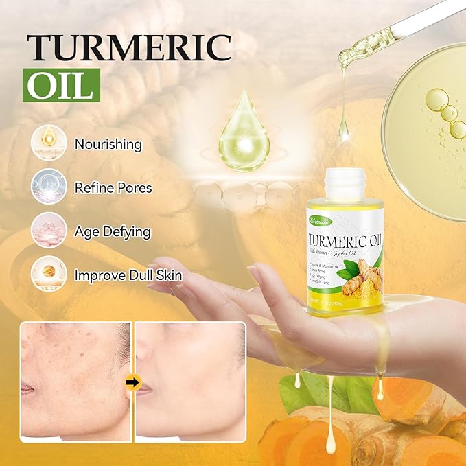 Turmeric Skin Care Set Christmas Gifts for Teens, Skincare Gift Set with Turmeric Soap, Oil, Cream & Scrub to Even Glow Tone, Hydrating Travel Skincare Set Natural Facial Kit for Women & Teen Girls