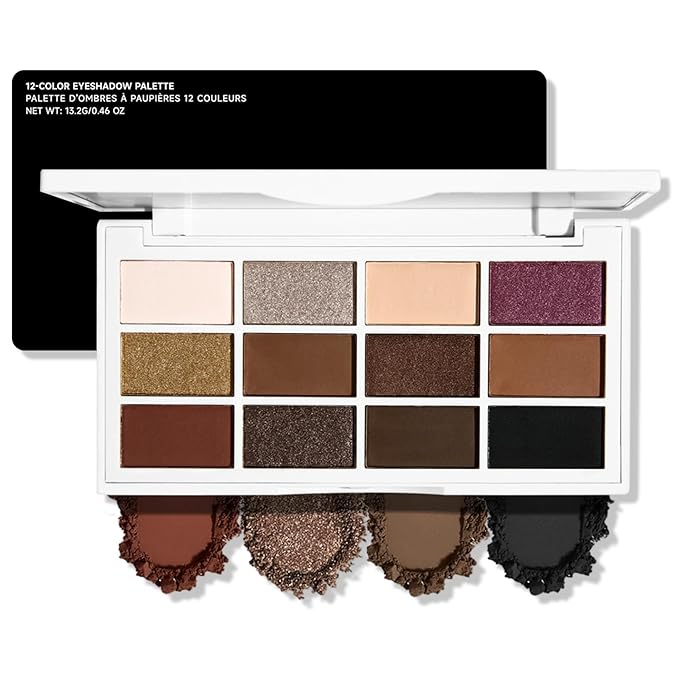 Erinde Brown Black Eyeshadow Palette, 12 Colors Matte Shimmer Beige Champagne Plum Purple Bronzer Brown Black Eye Shadow Palette, Highly Pigmented Long Lasting Waterproof Eyeshadow Pallete, 02