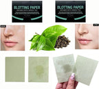 2 Pks GREEN TEA INFUSED Soothing Natural Abaca Blotting Paper - 100 Oil Blotting Sheets - Makeup Friendly UNISEX Oily Skin Shine Blotter Photography Zoom Meetings Travel Gym School - MADE IN TAIWAN