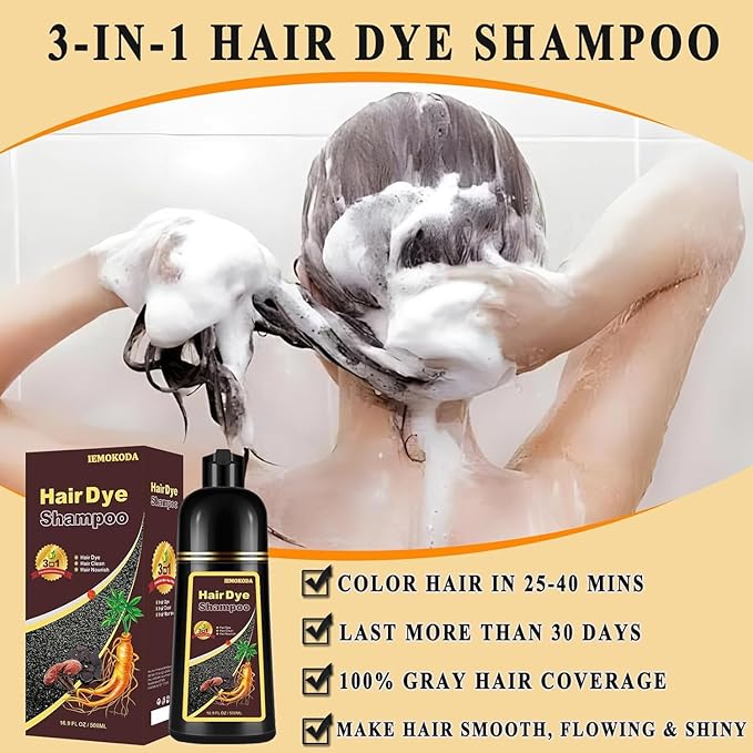 Dark Coffee Hair Dye Shampoo 3 in 1 for Gray Hair, Long-lasting & Natual Hair Color Shampoo, Herbal Ingredients Natural Shampoo Hair Dye Effect in Minutes, Gifts for Men Women 500ml