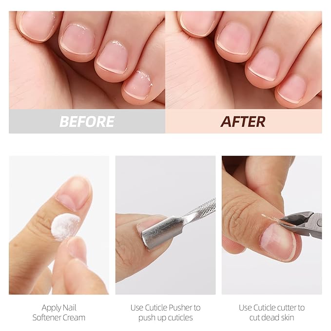 2 Set Cuticle Trimmer with Cuticle Pusher and Cutter, Stainless Steel Manicure Kit for Women Fingernails and Toenails