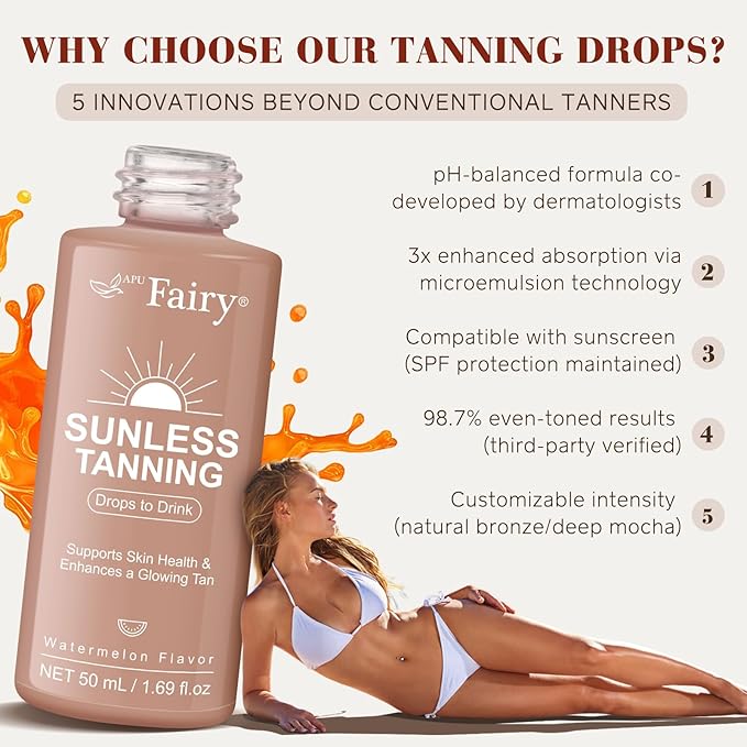 Tanning Drops to Drink - Tanning Drops - Sunless Tanning Drops To Drink - Bronze Tanning for Face and Body - Promotes Healthy Skin, Suitable for All Skin Types 1.69Floz