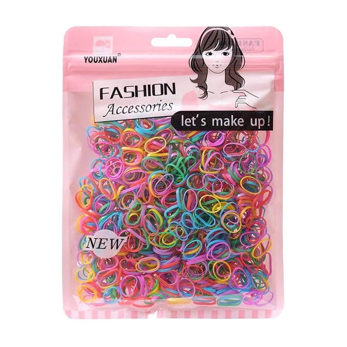 Youxuan Kids Elastics No Damage Colored Hair Bands Fashion Girls Hair Ties 1000 Count Small Size