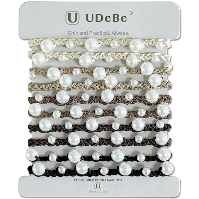 10pcs Braided Hair Ties with Faux Pearl Beads, Knot Elastic Hair Ties for Women, Neutral Colors