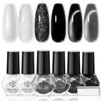modelones Nail Polish Set, 6 Colors White Black Nail Polish with Magnet Glitter Cat Eye Magnetic Non Toxic Quick Dry Fingernail Polish Salon Home DIY Gifts For Women Girl