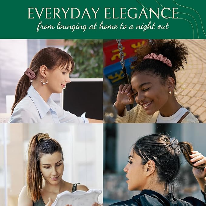 Joyhabit Silk Scrunchies for Women and Girls, Black, 5 Pieces, 4CM Hair-Friendly Cute & Durable Hair Ties for Women, Great for Bedtime and Everyday Style