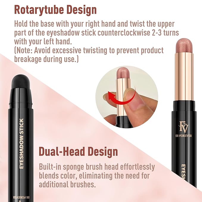 FV Cream Shimmer Eyeshadow Stick，Long Lasting & Waterproof, Multi-Use & High Pigment Eyeshadow Makeup Stick (Rose Shimmer)