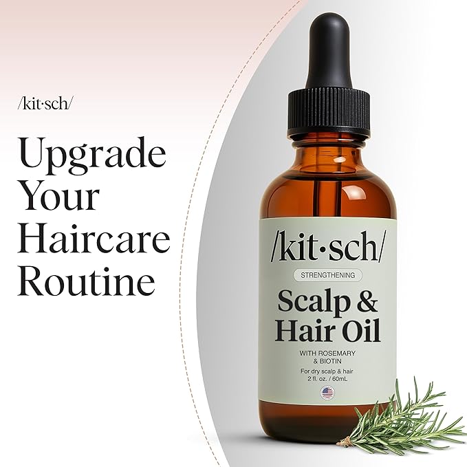 Kitsch Rosemary Oil for Hair Growth – Pre-Wash Hair Oil with Castor, Biotin, Jojoba – Hair Care, Adds Shine, Strengthens Roots, Scalp Treatment | Ideal Gifts for Women – Lavender Scent, 60mL