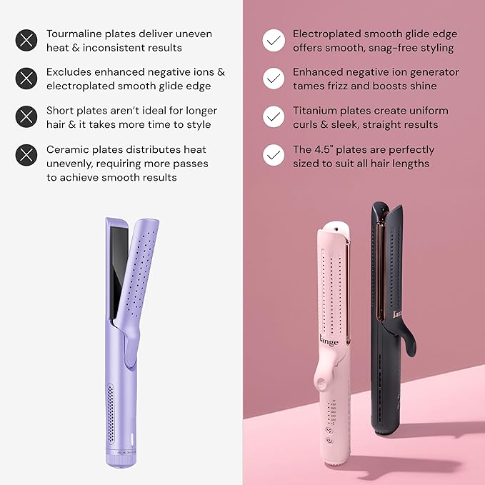 L'ANGE HAIR Le Duo Edge 360° Airflow Titanium Styler Blush | 2-in-1 Flat Iron Straightener & Curling Iron | 1” Wide Titanium Plates with Rounded Corners & Softly Beveled Edges (Blush)