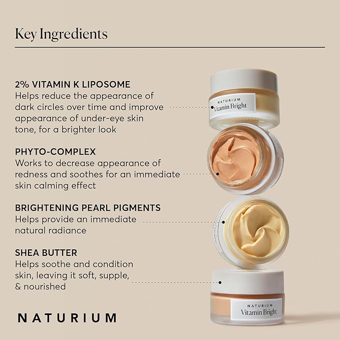 Naturium Vitamin Bright Illuminating Eye Cream, Under Eye Repair Cream for Dark Circles, with Vitamin K, Phyto-Complex, & Mineral Pigments, Light/Medium, 0.5 oz
