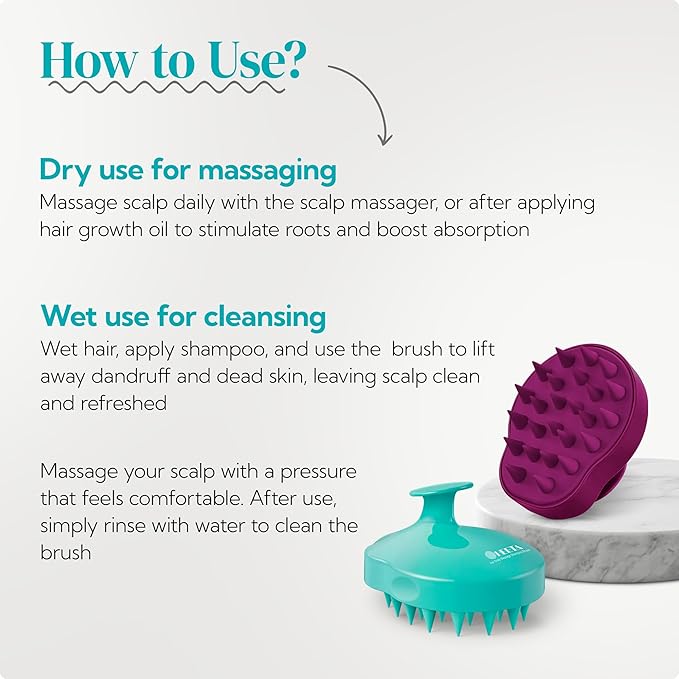 HEETA Hair Scalp Massager Shampoo Brush 2 Pack, Soft Silicone Bristles to Remove Dandruff, Waterproof Hair Scrubber for Both Wet Dry Hair, Suitable for Men & Women (Green & Purple)