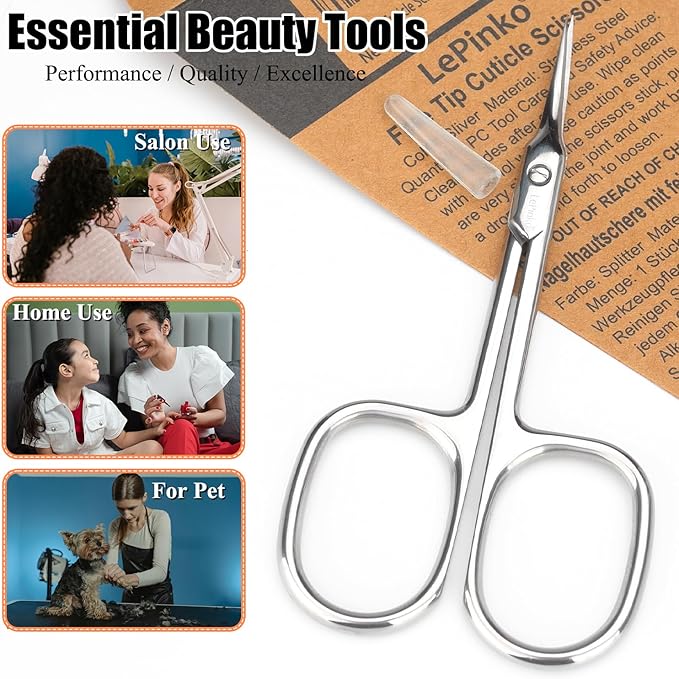 LePinko Cuticle Scissors, Extra Fine Tip, for Manicure and Pedicure, Gifts for Men Women