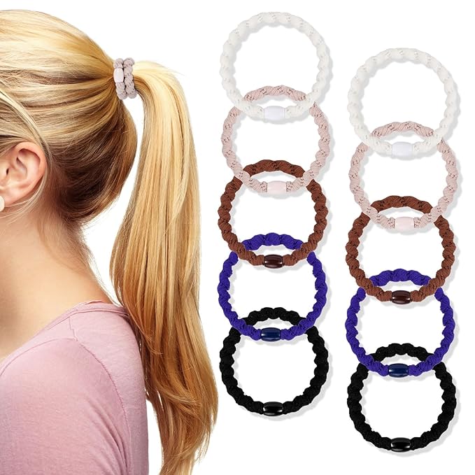 Hair Ties No Damage - 10PCS Ponytail Holders - Elastic Hair Ties for Thick Hair - Braided Hair Bands for Women Girls's Hair (22.Classic Dinner)