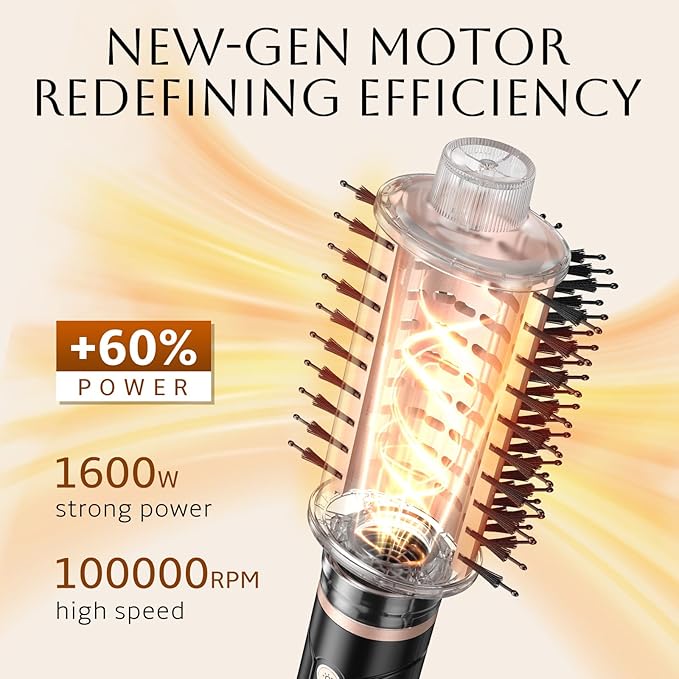 slopehill Hair Dryer Brush Blow Dryer, 6X High Speed Hot Air Blowout Brush with 2 Interchangeable Oval Brushes,1600W & 100000RPM Fast Drying, Straightening,Volumizing&Curling Hair,8 Modes Less Frizzy