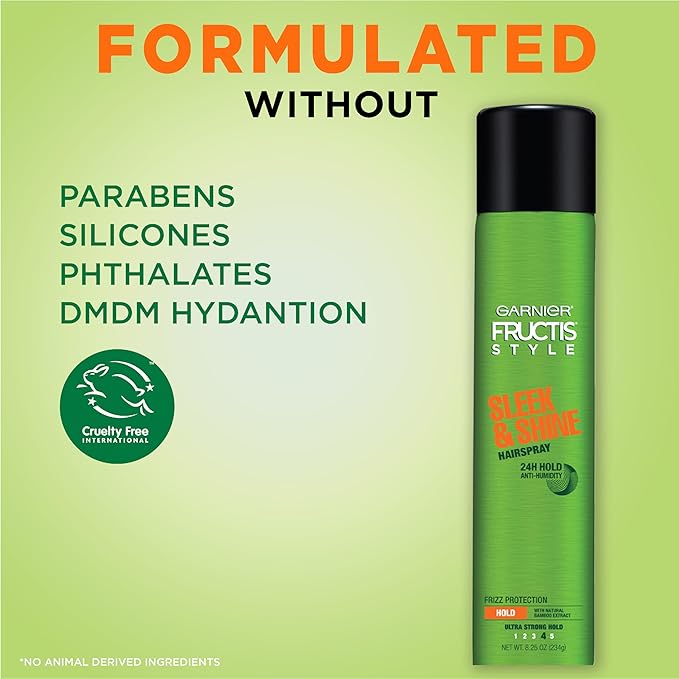 Garnier Fructis Style Sleek and Shine Anti-Humidity Hairspray, Ultra Strong Hold, Frizz Protection 8.25 Oz, 1 Count (Packaging May Vary)