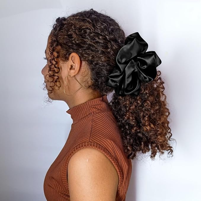CEELGON Black Big Satin Scrunchie6.5 Inches Jumbo Scrunchies Silky Hair Ties Oversized Ponytail Holderfor Thick Curly Hair Extra Large Hair Accessories for Women (Black)