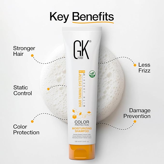 GK HAIR Global Keratin Moisturizing Shampoo (3.4 Fl Oz/100ml) for Hydrating Color Protection Dry Damage Curly Frizzy Thinning Color Treated Hair Repair Organic Paraben Sulfate Free All Hair Types