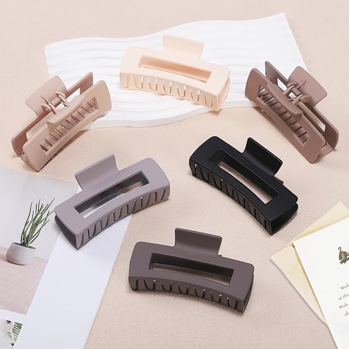 4 Inch Big Hair Claw Clips 6 Pcs Large Claw for Thick Hair Square Hair Clips for Women Rectangle Hair Clips Nonslip Acrylic Banana Jaw Clips Hair Accessories for Girls (Chocolate)