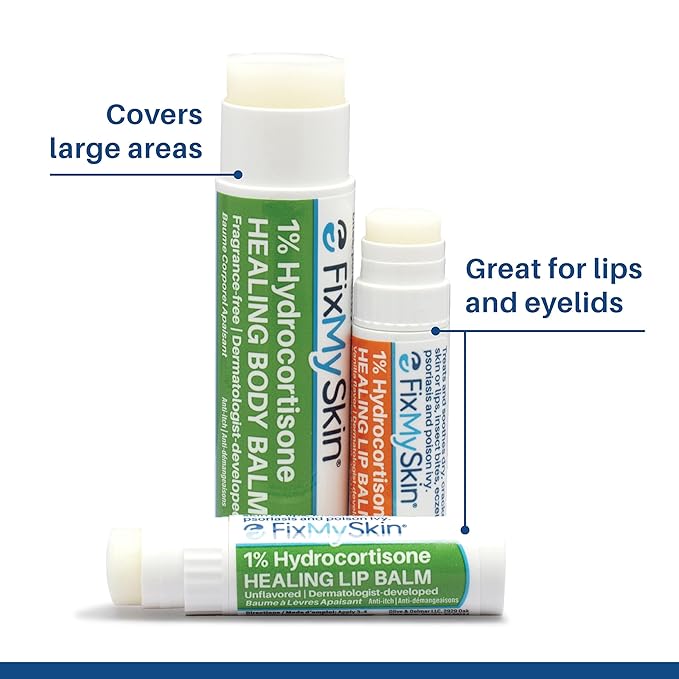 FixMySkin 1% Hydrocortisone Healing Lip Balm, Vanilla – Soothes Dry, Cracked & Irritated Lips, Relieves Chapped Lips, Cold Sores & Eczema, Dermatologist Developed, Travel-Friendly Tube, 0.15 oz
