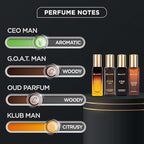Bella Vita Luxury Long Lasting Perfume Gift Set for Man | 4x20ml | Gifts for Men | Woody, Citrusy, Oud, Premium Fragrance Scent | KLUB, OUD, CEO, G.O.A.T