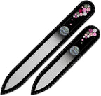 Nail File - Mont Bleu Premium Set of 2 Glass Nail Files Hand Decorated with Crystals - Genuine Czech Tempered Glass - Gifts for Women - Best Glass Nail Files for Natural Nails