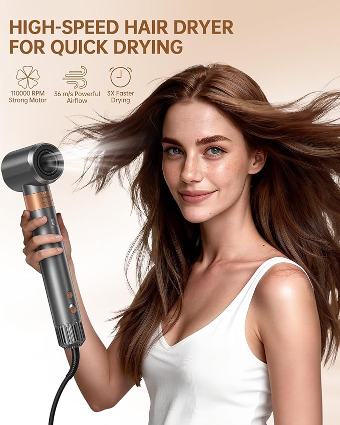 Hot Air Brush Hair Styler, 6 in 1 Hair Dryer Brush Auto Wrap Curlers Frizz-Free Styling Tool for All Hair Types Fast Drying, Curling, Smoothing, Volumizing & Straightening with Travel Storage Case