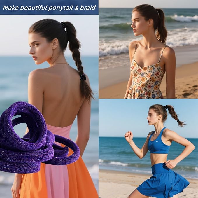 Large Stretch Thick Hair Ties for All Hair Types Seamless Glitter Hair Ponies Elastics Ponytail Holders Hair Scrunchies for Thick Hair Hair Accessories Women Girls 20-Pack