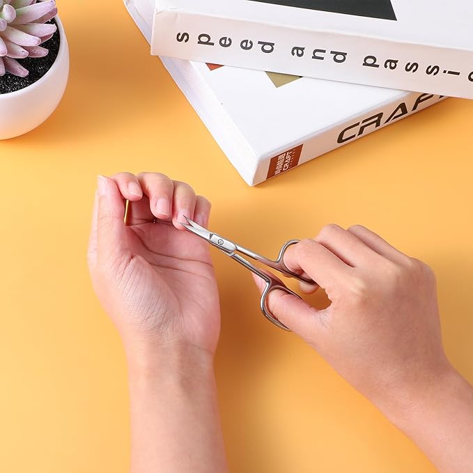 2 Pack Stainless Steel Cuticle Scissors Extra Fine Curved Blade Multi-Purpose Grooming Scissors for Manicure Pedicure Eyebrow Nail Eyelash Beards, Silver