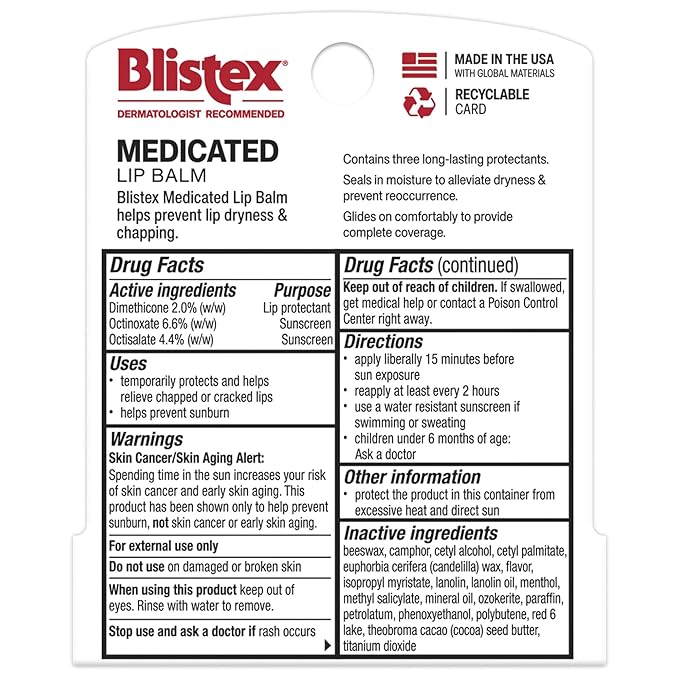 Blistex Medicated Lip Balm, SPF 15, .15 oz, Moisturizing Sunscreen Treatment Stick for Severely Chapped or Dry Lips, Sun Protecting Skin Care, (Pack of 12)
