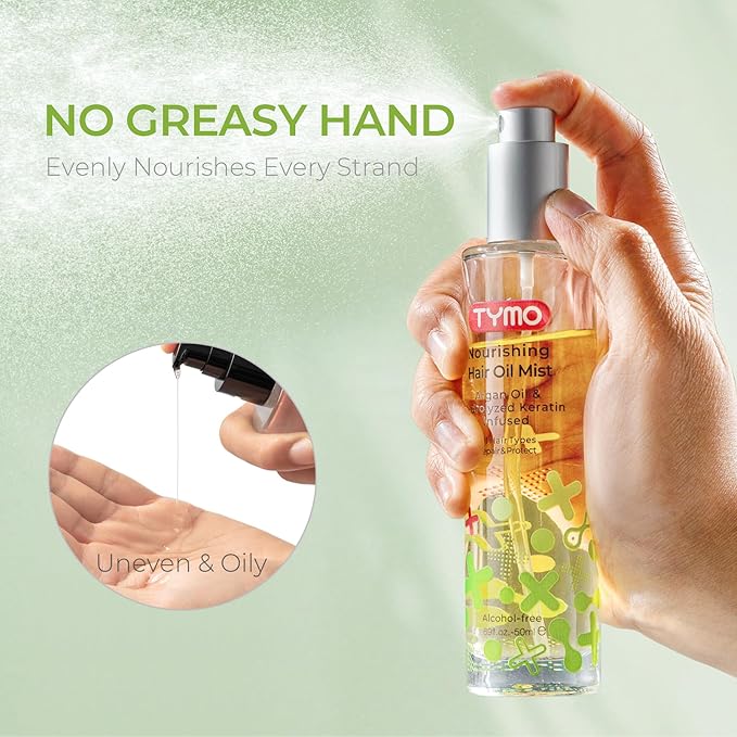 TYMO Argan Hair Oil Spray - Hydrating Natural 6 Blend Oil for Frizzy & Dry Hair, Organic Pure Formula, Daily Use Hair Treatment, Smooth Damaged Ends, Olive Oil & Vitamin E Infused, Pack of 2