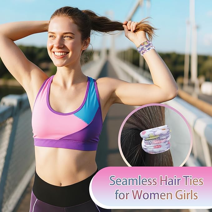 Bessrung 50 PCS Seamless Hair Ties, No Damage Elastics Hair Ties for Women Girls, Soft Stretchy Ponytail Holders for Thin Thick Hair, Snag-Free Hair Bands Stocking Stuffers Christmas Gift(Purple)