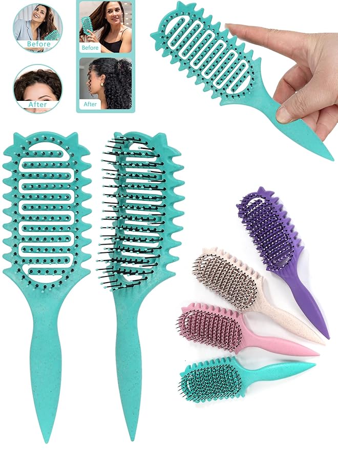 Curl Defining Brush for Curly Hair, 2025 Vented Detangling Brush for Wet, Curl Styling Brush for Women, Less Pulling, Defines & Shapes, Great Gift for Curly Hair Women (Green)