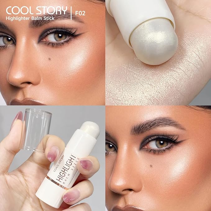 Cool Story 3-in-1 Makeup Set, Highlighter, Blush and Contour Balm Stick, Cream Formula for Face Contouring, Professional Cosmetic Kit (Highlight-F02)