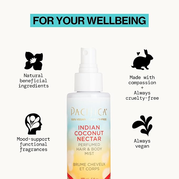 Pacifica Beauty, Indian Coconut Nectar Hair Perfume & Body Spray, Coconut and Creamy Vanilla Scent, Natural & Essential Oils, Alcohol Free, Clean Fragrance, Vegan & Cruelty Free
