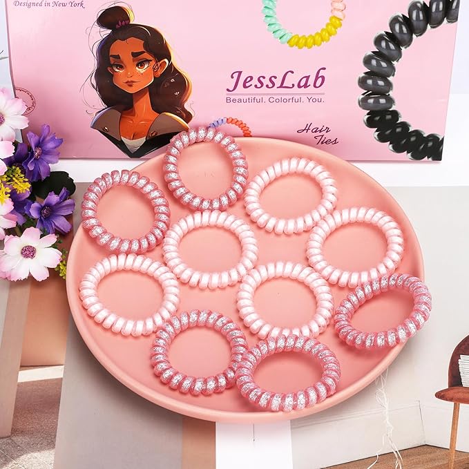 JessLab Spiral Hair Ties for Women, 10-Pack Traceless No-Damage Ponytail Holders, Coils Hair Bands for Girls, Assorted Colors